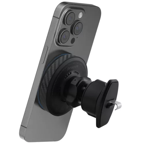 Car Holder Proove - Vezeték nélküli töltővel Grafit Kör (WHGC15010001) - Szellőzőrácshoz, Qi2, 15W, LED jelző - Fekete