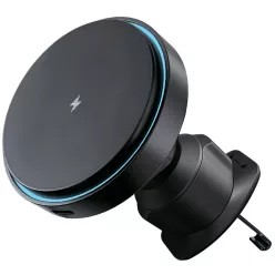  Proove - Autós tartó vezeték nélküli töltéssel Light Circle (WHLC15010001) - MagSafe, légkondicionáló rácsra, 360°, 15W, kék LED - fekete