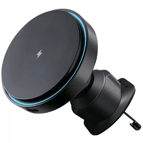 Proove - Autós tartó vezeték nélküli töltéssel Light Circle (WHLC15010001) - MagSafe, légkondicionáló rácsra, 360°, 15W, kék LED - fekete