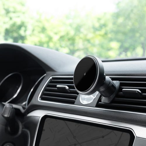 Proove - Autós tartó vezeték nélküli töltéssel Light Circle (WHLC15010001) - MagSafe, légkondicionáló rácsra, 360°, 15W, kék LED - fekete