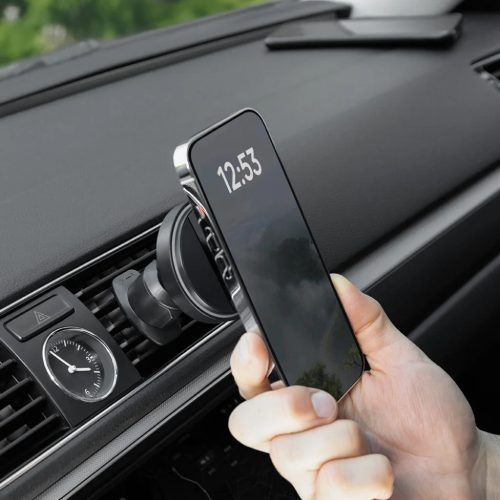 Autós tartó Proove WHLC15010002 vezeték nélküli töltéssel - szellőzőre, erős mágnesekkel, Qi2 15W - Metallic Grey