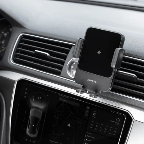 Proove Autós tartó vezeték nélküli töltéssel Sonic (WHSN15002001) - légbeömlőre, biztonságos rögzítés, 15W, LED, univerzális - szürke