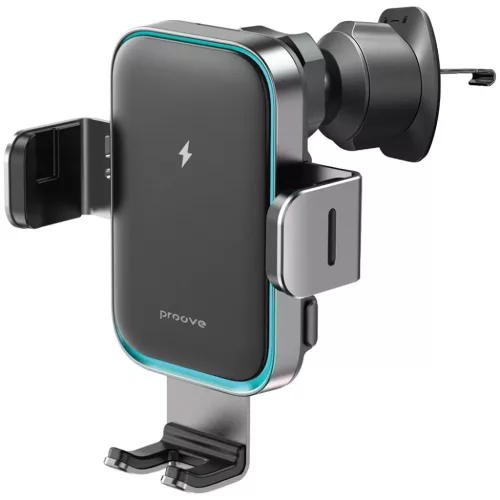 Proove Autós tartó vezeték nélküli töltéssel Triple Clamp Pro (WHTP15010004) - 2 az 1-ben tartó, Automatikus, LED, Qi2 15W - Fém Szürke