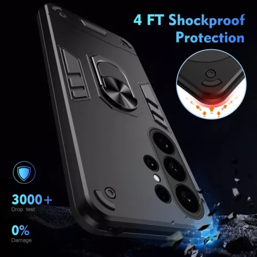 Samsung Galaxy S26 Ultra Ütésálló Fém Gyűrűs Telefon Tok (Fekete)