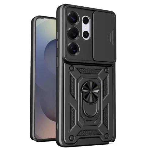Samsung Galaxy S26 Ultra Slide-es Kameravédős TPU + PC Tok (Fekete) ütésálló