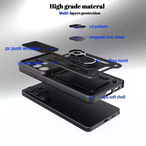 Samsung Galaxy S26 Ultra Slide-es Kameravédős TPU + PC Tok (Fekete) ütésálló