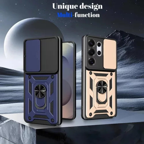 Samsung Galaxy S26 Ultra Slide-es Kameravédős TPU + PC Tok (Fekete) ütésálló