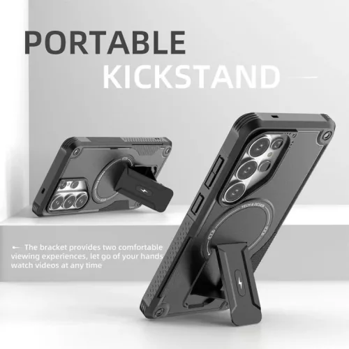 Samsung Galaxy S26 Ultra Armor MagSafe PC + TPU Tok támasztékkal (fekete) ütésálló