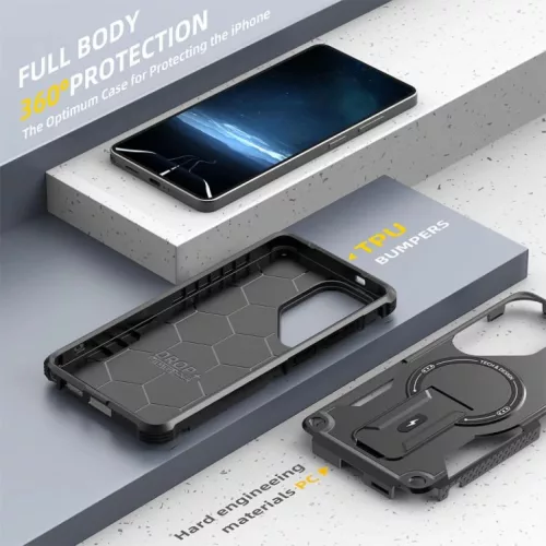 Samsung Galaxy S26 Ultra Armor MagSafe PC + TPU Tok támasztékkal (fekete) ütésálló