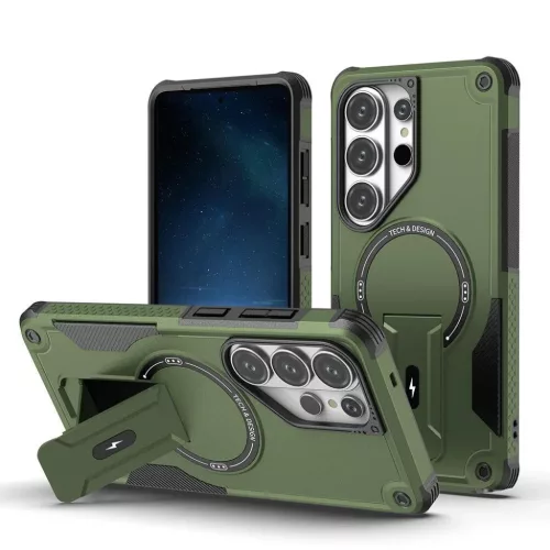 Samsung Galaxy S26 Ultra Armor MagSafe PC + TPU Tok támasztékkal (zöld) ütésálló