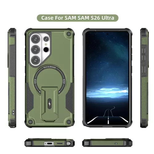 Samsung Galaxy S26 Ultra Armor MagSafe PC + TPU Tok támasztékkal (zöld) ütésálló