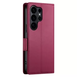   Samsung Galaxy S26 Ultra oldalsó kapcsos, mágneses matt bőr fliptok, tok (borvörös)