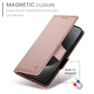 Samsung Galaxy S26 Ultra oldalsó kapcsos, mágneses matt bőr fliptok, tok (rozé arany)