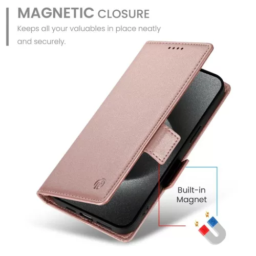 Samsung Galaxy S26 Ultra oldalsó kapcsos, mágneses matt bőr fliptok, tok (rozé arany)