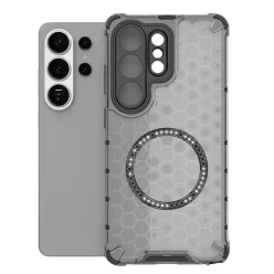   Samsung Galaxy S26 Ultra honeycomb mintás, Magsafe ütésálló telefontok (füst áttetsző fekete)