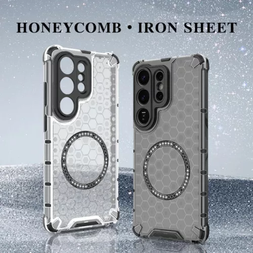 Samsung Galaxy S26 Ultra honeycomb mintás, Magsafe ütésálló telefontok (füst áttetsző fekete)