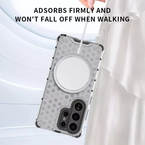Samsung Galaxy S26 Ultra honeycomb mintás, Magsafe ütésálló telefontok (füst áttetsző fekete)