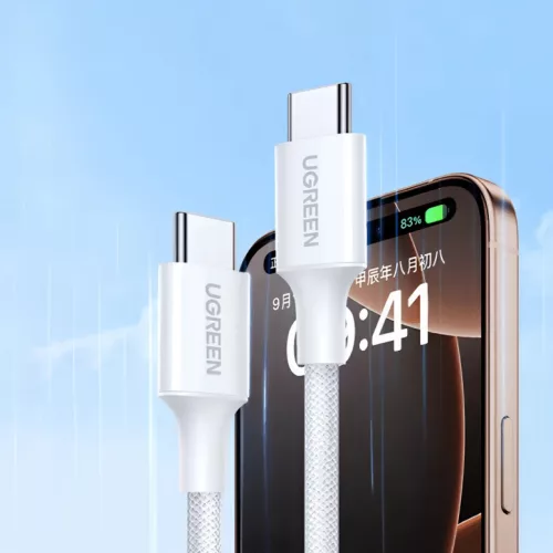 USB-C to USB-C kábel UGREEN L501, 60W, 3A, 2m, Fehér