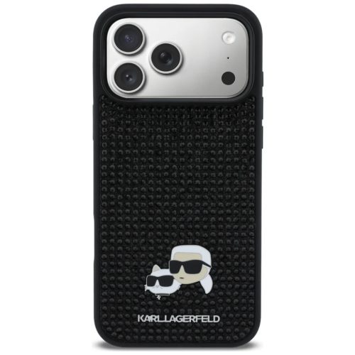 iPhone 17 Pro Max Karl Lagerfeld Rhinestones Karl&Choupette Pin fekete tok