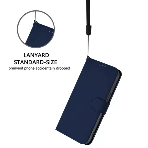 Samsung Galaxy S26 Ultra bőrhatású telefontok csuklópánttal – sötétkék