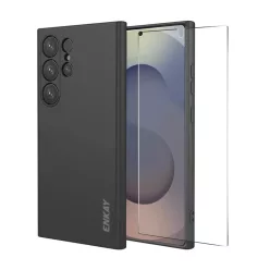   Samsung Galaxy S26 Ultra szilikon, puha ütésálló tok 0,18 mm-es ultrahangos ujjlenyomat-kompatibilis üvegfóliával – fekete