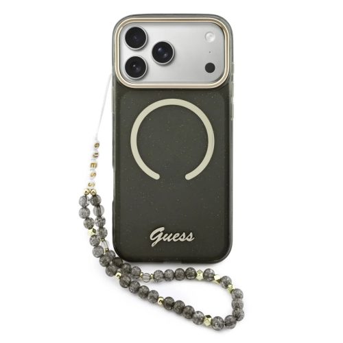 Guess IML Glitter Script Strap MagSafe tok iPhone 17 Pro Max fekete tok