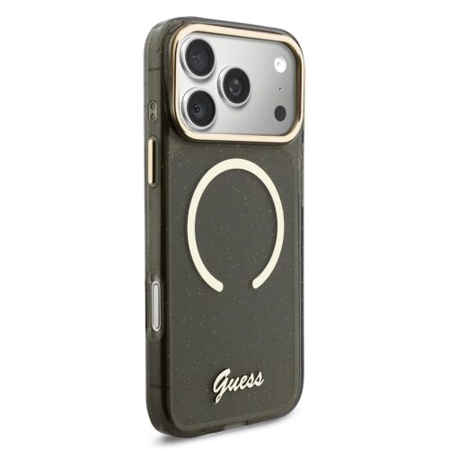 Guess IML Glitter Script Strap MagSafe tok iPhone 17 Pro Max fekete tok