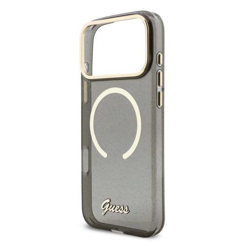 Guess IML Glitter Script Strap MagSafe tok iPhone 17 Pro Max fekete tok