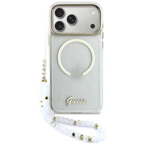 Guess IML Glitter Script Strap MagSafe tok iPhone 17 Pro Max Transparent tok