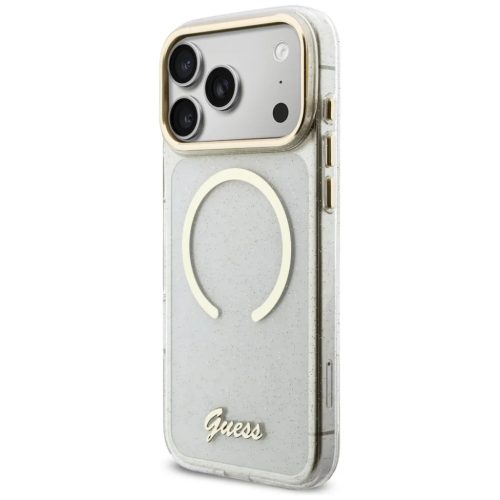Guess IML Glitter Script Strap MagSafe tok iPhone 17 Pro Max Transparent tok