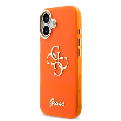 iPhone 17 narancssárga Guess IML 4G Script Metal Logo tok