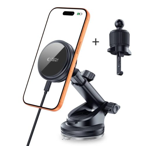 Tech-Protect V9 Arcticboost Magnetic Magsafe Műszerfal & Szellőző Autós Tartó Vezeték Nélküli Töltő 25W Qi2.2 Fekete