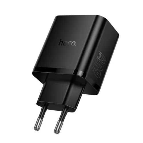 Hoco 2x USB C + USB A QC3.0 PD 3A 65W N75 fekete hálózati USB-C töltő adapter
