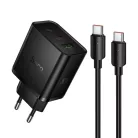 Hoco 2x USB C + USB A QC3.0 PD 3A 65W hálózati töltő adapter + adatkábel USB C - USB C N75 fekete