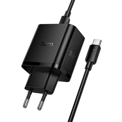Hoco 2x USB C + USB A QC3.0 PD 3A 65W hálózati töltő adapter + adatkábel USB C - USB C N75 fekete