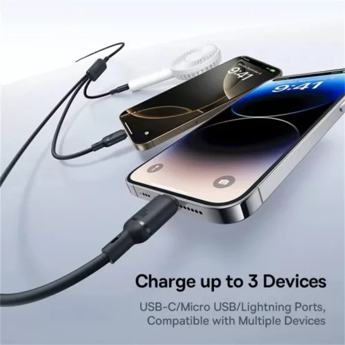 USB-C - Lightning / microUSB / USB-C Töltőkábel Baseus Silky 3in1, 100W, 5A, 1.5m, Fekete P10376303121-01