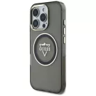 iPhone 16 Pro fekete Guess IML Metal Mountain Logo MagSafe tok