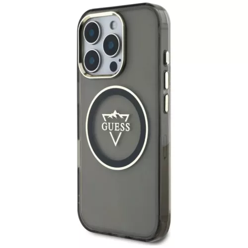iPhone 16 Pro fekete Guess IML Metal Mountain Logo MagSafe tok