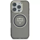 iPhone 16 Pro fekete Guess IML Metal Mountain Logo MagSafe tok