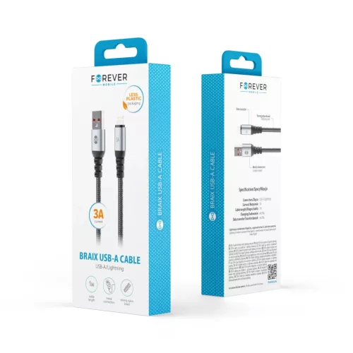 Apple eszközökhöz fekete Forever Braix USB - Lightning kábel 1,0 m 3A