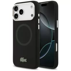   iPhone 17 Pro Max Lacoste Szilikon Fém Logó MagSafe tok Fekete