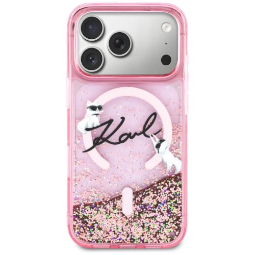 iPhone 17 Pro Max Karl Lagerfeld Liquid Glitter Karl Script Logo MagSafe tok rózsaszín