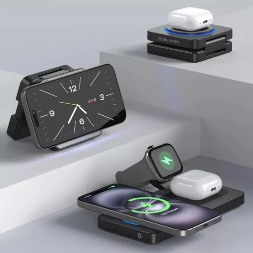 Blavec BQI-04 Qi 15W Magsafe töltőállomás 3in1 UniCharge (BQI04-QIMB) fekete