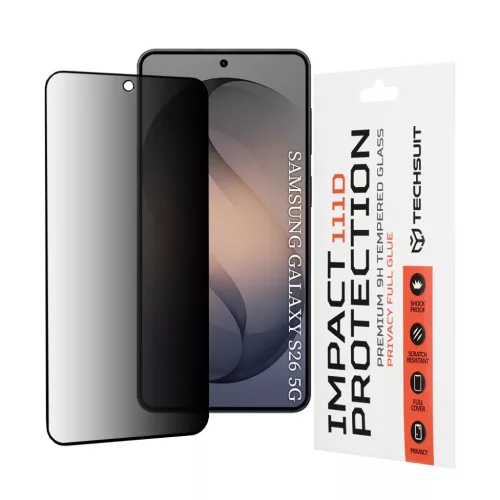 Samsung Galaxy S26 Fekete Techsuit 111D Privát Teljes Ragasztás üvegfólia