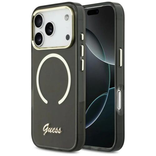 iPhone 17 Pro Max Guess IML Script Metal MagSafe tok fekete