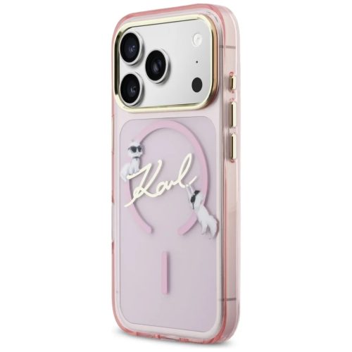 iPhone 17 Pro Max Karl Lagerfeld IML Choupettes Karl Script Logo MagSafe tok rózsaszínű