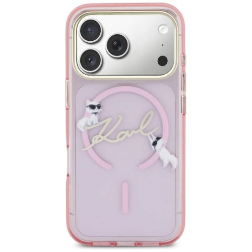 iPhone 17 Pro Max Karl Lagerfeld IML Choupettes Karl Script Logo MagSafe tok rózsaszínű