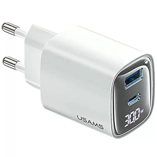 USAMS CC229 30W GaNUSB-C/USB-A Gyors Töltő XC Sorozat Fehér