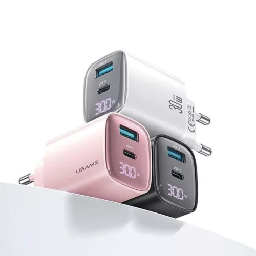 USAMS CC229 30W GaNUSB-C/USB-A Gyors Töltő XC Sorozat Fehér
