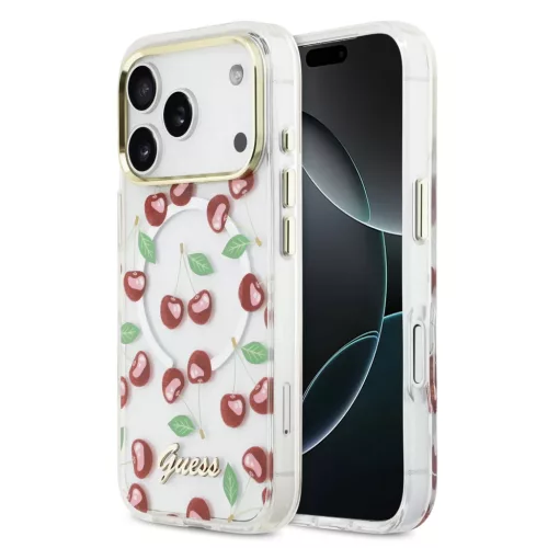iPhone 17 Pro Cseresznye Guess IML Glitter MagSafe tok
